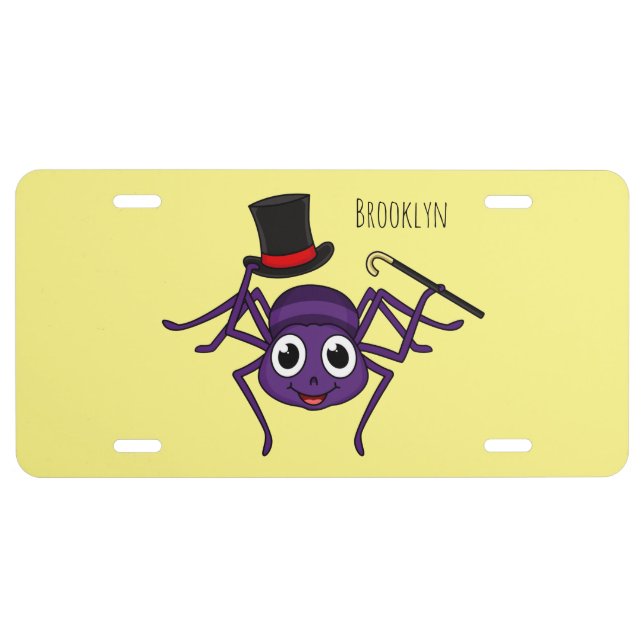 Cute spider in top hat cartoon license plate (Front)