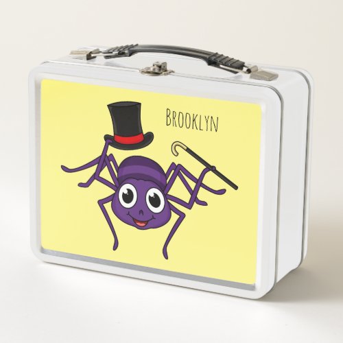 Cute spider in top hat cartoon metal lunch box