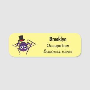 Cute spider in top hat cartoon name tag