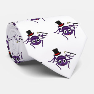 Cute spider in top hat cartoon neck tie