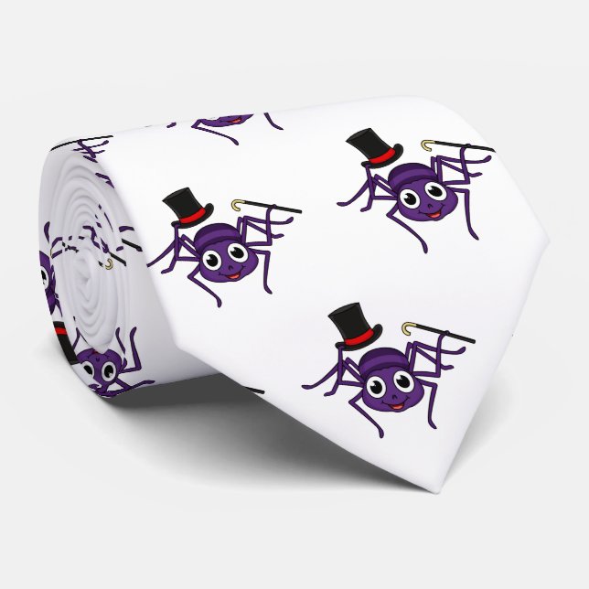 Cute spider in top hat cartoon neck tie (Rolled)