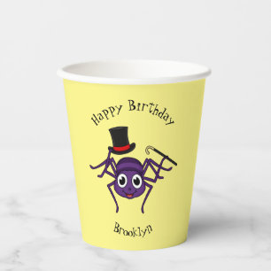 Cute spider in top hat cartoon paper cups