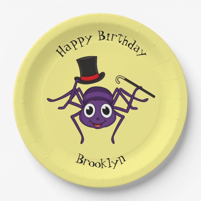 Cute spider in top hat cartoon paper plates (Front)