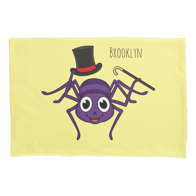 Cute spider in top hat cartoon pillow case (Front)