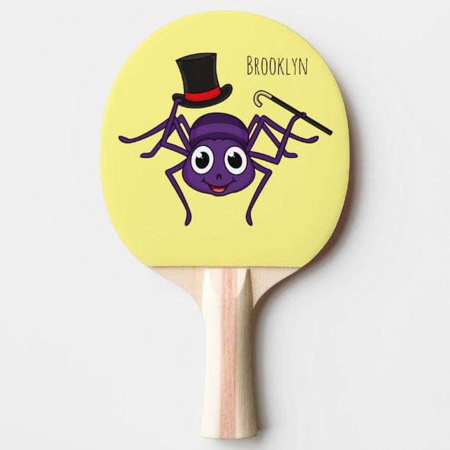 Cute spider in top hat cartoon ping pong paddle (Front)