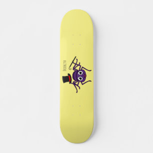 Cute spider in top hat cartoon skateboard
