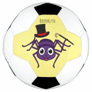 Cute spider in top hat cartoon soccer ball