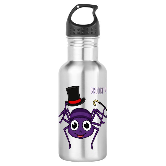 Cute spider in top hat cartoon stainless steel water bottle (Front)