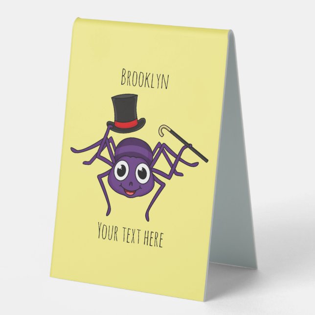 Cute spider in top hat cartoon  table tent (Front)