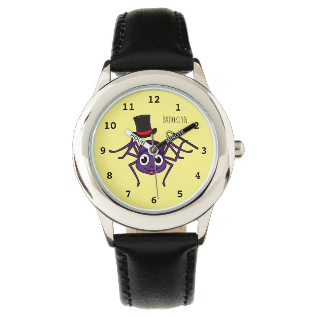 Cute spider in top hat cartoon watch (Front)