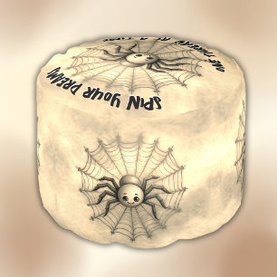 Cute Spider Inspirational Quote Monogram on beige Pouf