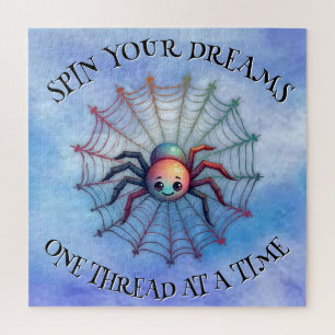 Cute Spider Inspirational Quote Monogram on blue Jigsaw Puzzle
