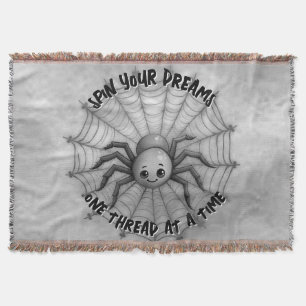 Cute Spider Inspirational Quote Monogram on grey Throw Blanket
