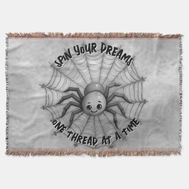 Cute Spider Inspirational Quote Monogram on grey | Throw Blanket (Front)