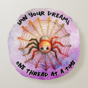 Cute Spider Inspirational Quote Monogram on pink   Round Pillow