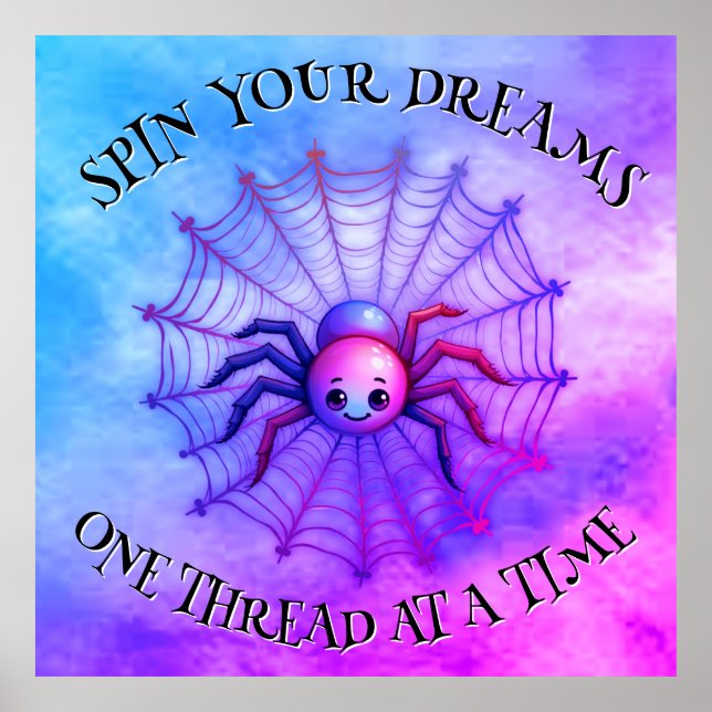Cute Spider Inspirational Quote Monogram on purple Poster (Front)