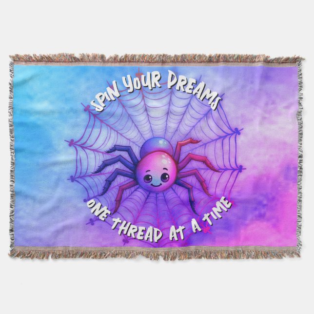 Cute Spider Inspirational Quote Monogram on purple Throw Blanket (Front)
