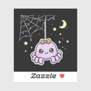 Cute Spider On Sparkly Web Halloween Sticker