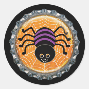 Cute Spider on Web Halloween Bottle Cap Classic Round Sticker
