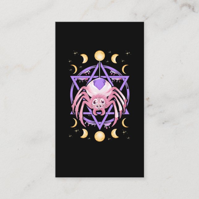 Cute Spider Satan Moon Pastel Goth Kawaii Business Card (Front)