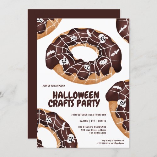 Cute spider spooky donuts Halloween crafts party Invitation