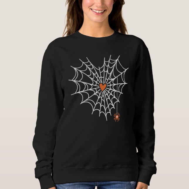 Cute Spider Web Cobweb Heart Halloween Orange 1 Sweatshirt (Front)