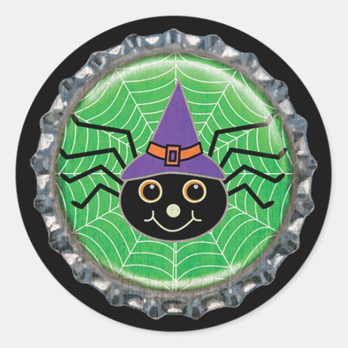 Cute Spider Witch Halloween Bottle Cap Classic Round Sticker