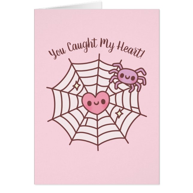Cute Spider You Caught My Heart Love Pun Cards (Front)