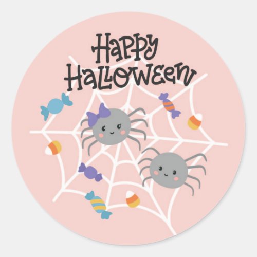Cute Spiders and Candy Happy Halloween Sticker