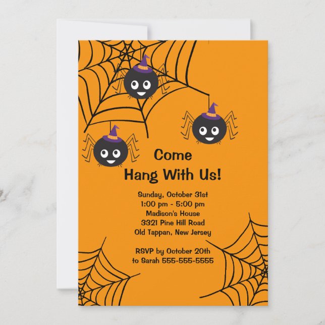 Cute Spiders Halloween Party Invitation (Front)