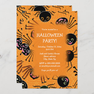 Cute Spiders Halloween Party Invitation