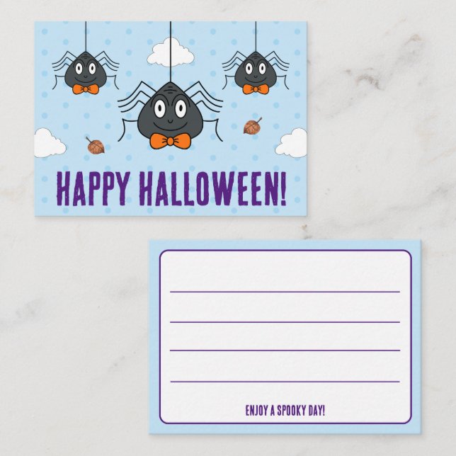 Cute Spiders Lunchbox Party Favor Happy Halloween  Note Card (Front/Back)