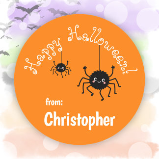 Cute Spiders Party Favor Orange Happy Halloween Classic Round Sticker