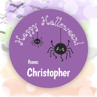 Cute Spiders Party Favor Purple Happy Halloween Classic Round Sticker