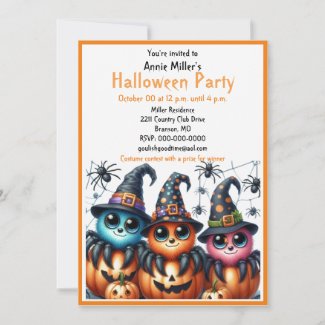 Cute Spiders Pumpkin Halloween Party Invitation
