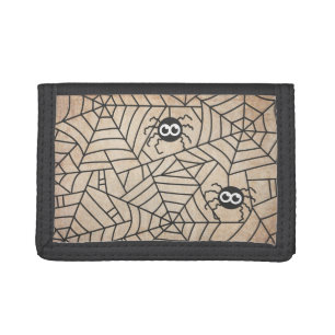 Cute Spiders, Spider Web, Halloween Tri-fold Wallet