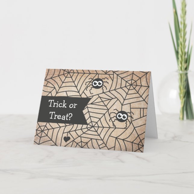 Cute Spiders, Spider Webs, Happy Halloween Card (Front)