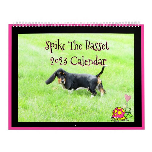 Cute Spike The Basset 2023 2 Page Large Calendar