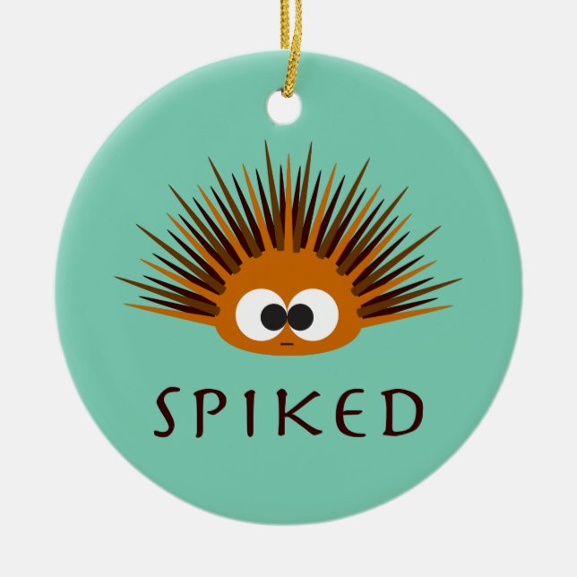 Cute Spiked Orange Sea Urchin Ceramic Ornament (Front)