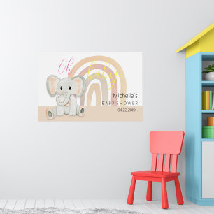 Cute SPink Baby Elephant Watercolor Illustration Poster