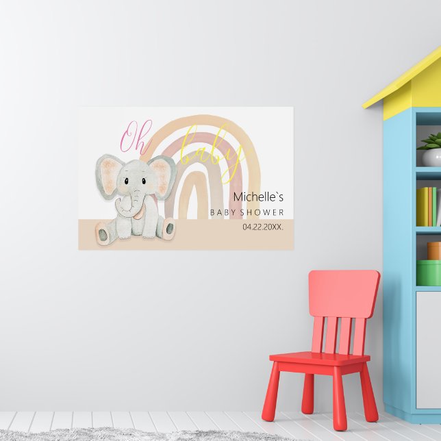 Cute SPink Baby Elephant Watercolor Illustration Poster (Nursery 1)