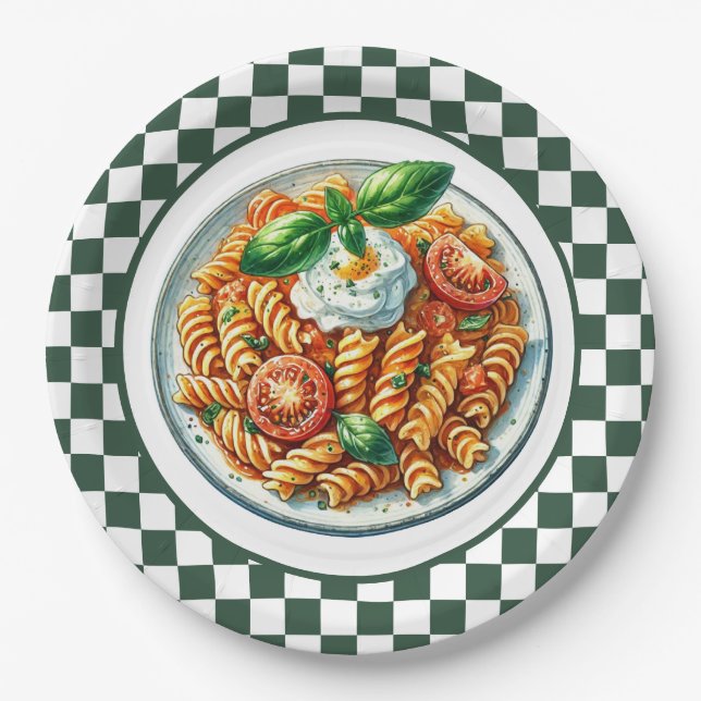 Cute spiral pasta dinner  paper plates (Front)
