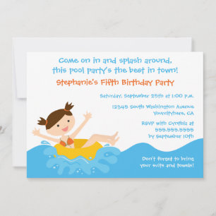Cute splash girl's pool party birthday invitation