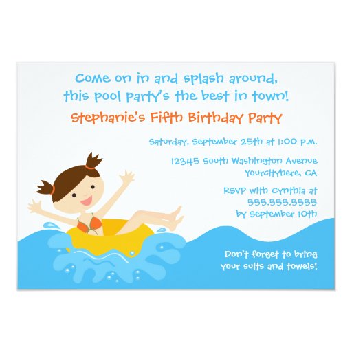 Cute splash girl's pool party birthday invitation | Zazzle