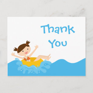 Cute splash girl's pool party thank you postcard