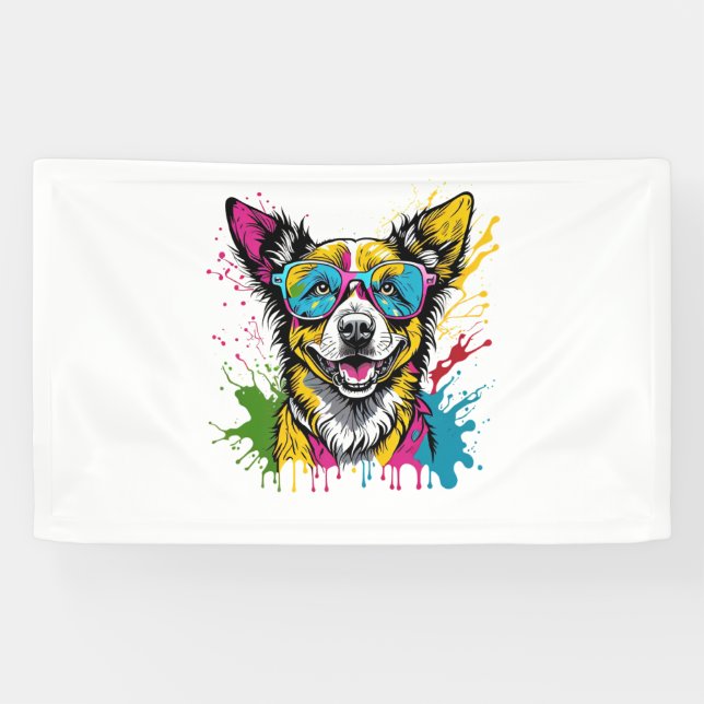 Cute Splashed Colorful Dog Wearing Sunglasses For  Banner (Horizontal)