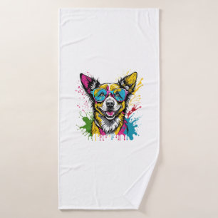 Cute Splashed Colorful Dog Wearing Sunglasses For  Bath Towel