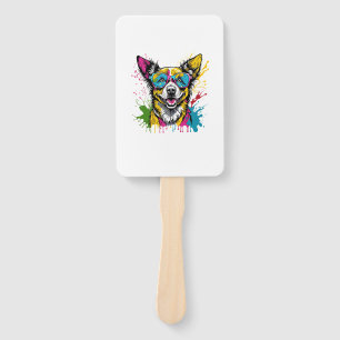 Cute Splashed Colorful Dog Wearing Sunglasses For Hand Fan