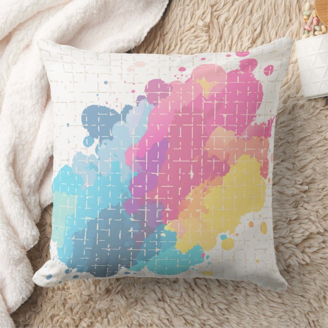 cute splatter abstract rainbow throw pillow (Blanket)