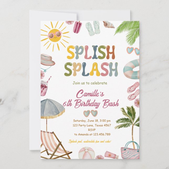 Cute Splish Splash Girl Birthday Bash Pool party Invitation (Front)